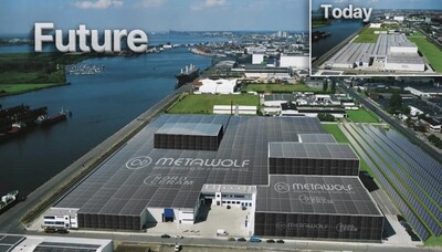 Mit CO2-freien Fliesen in die Zukunft | © Visualisierung Werk mit Photovoltaik-Zellen